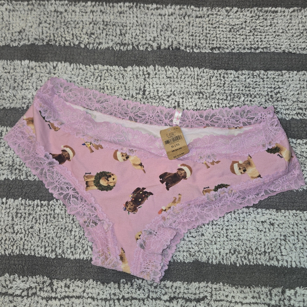 PINK Victoria's Secret Dog Print Panties with Lace